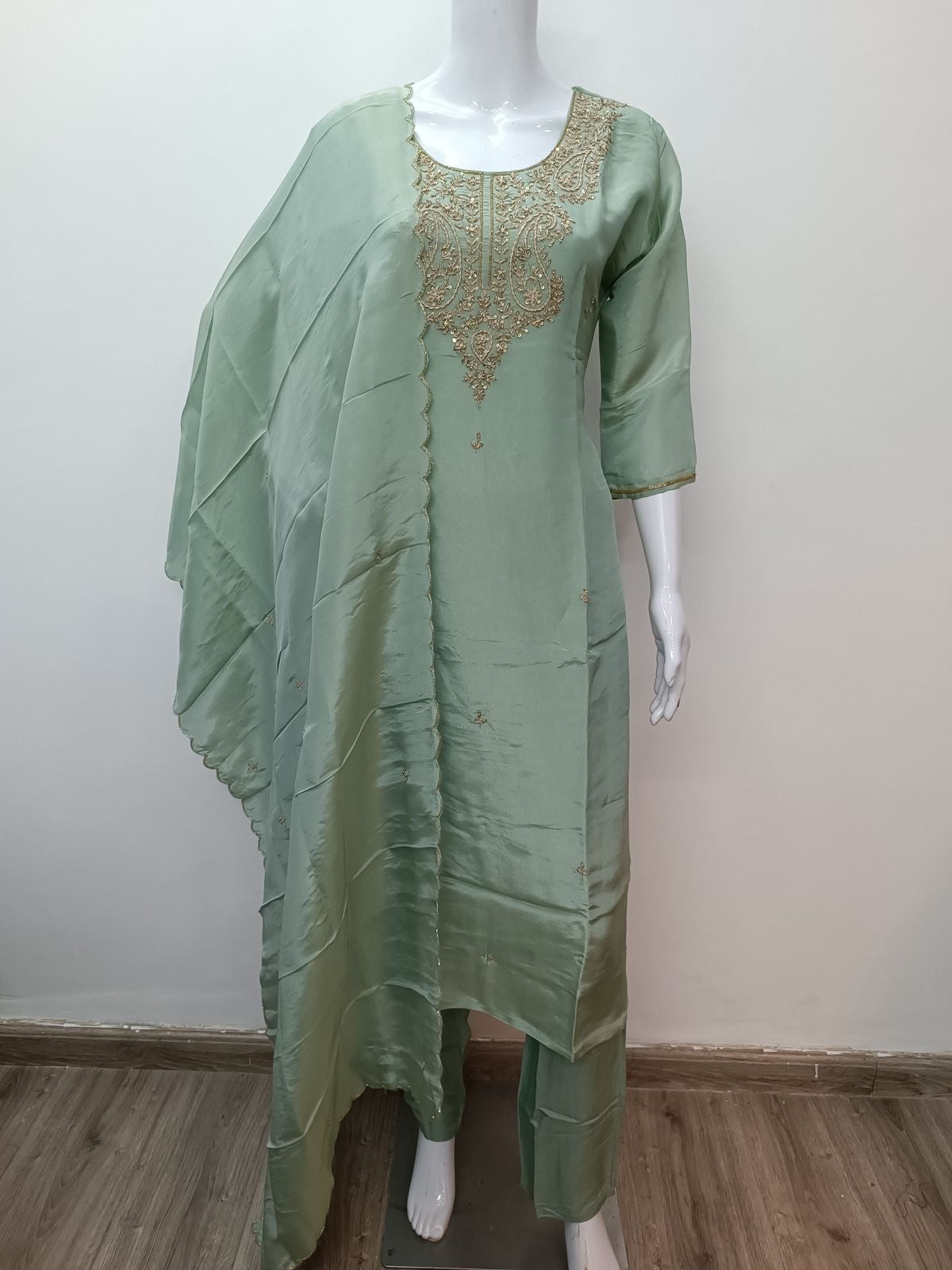 Sea Green Tissue Shimmer Suit