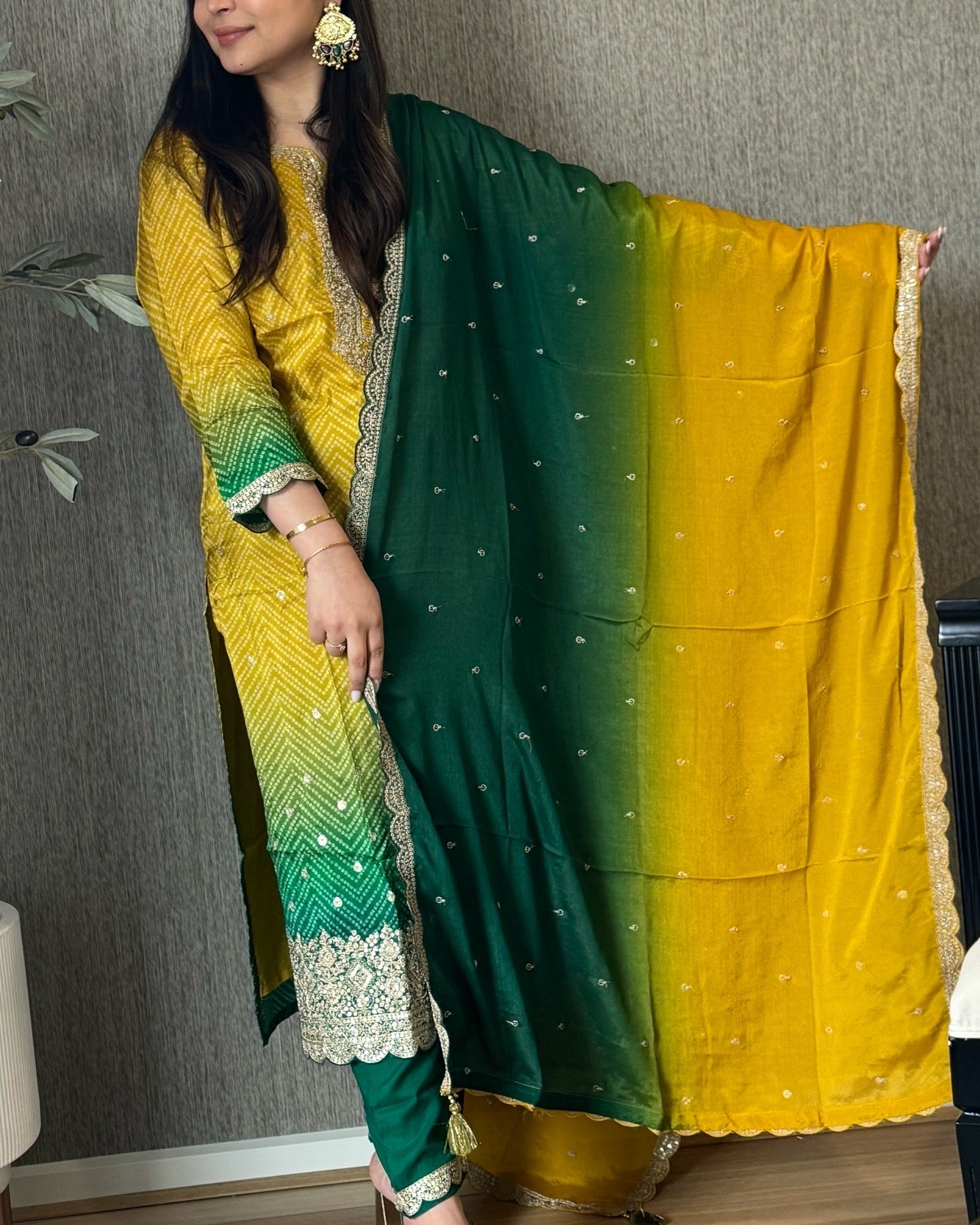 Bandhej Green Suit