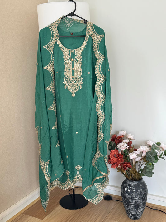 Green Chinnon Sharara suit